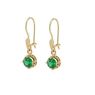 Aros Oro Miel 18kt Colgante con Gota de Esmeraldina 5mm