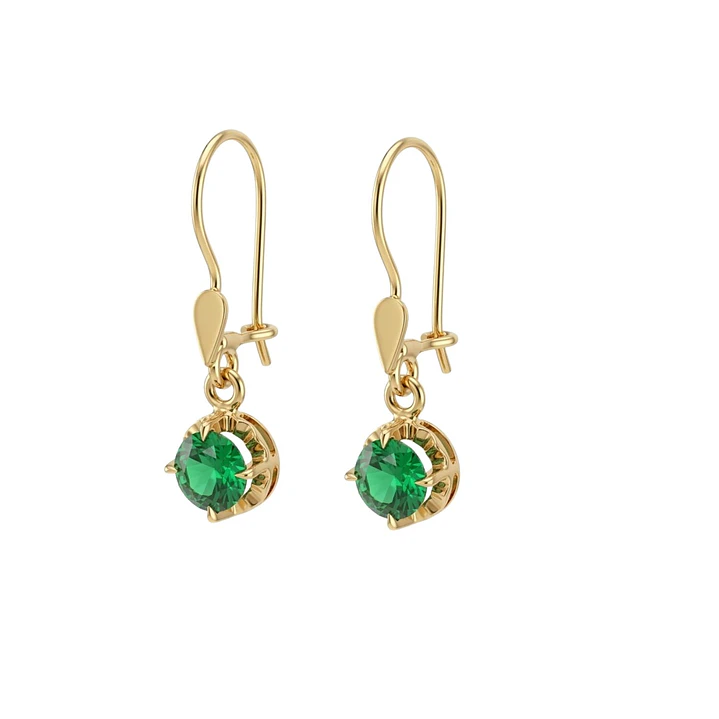 Aros Oro Miel 18kt Colgante con Gota de Esmeraldina 5mm 1