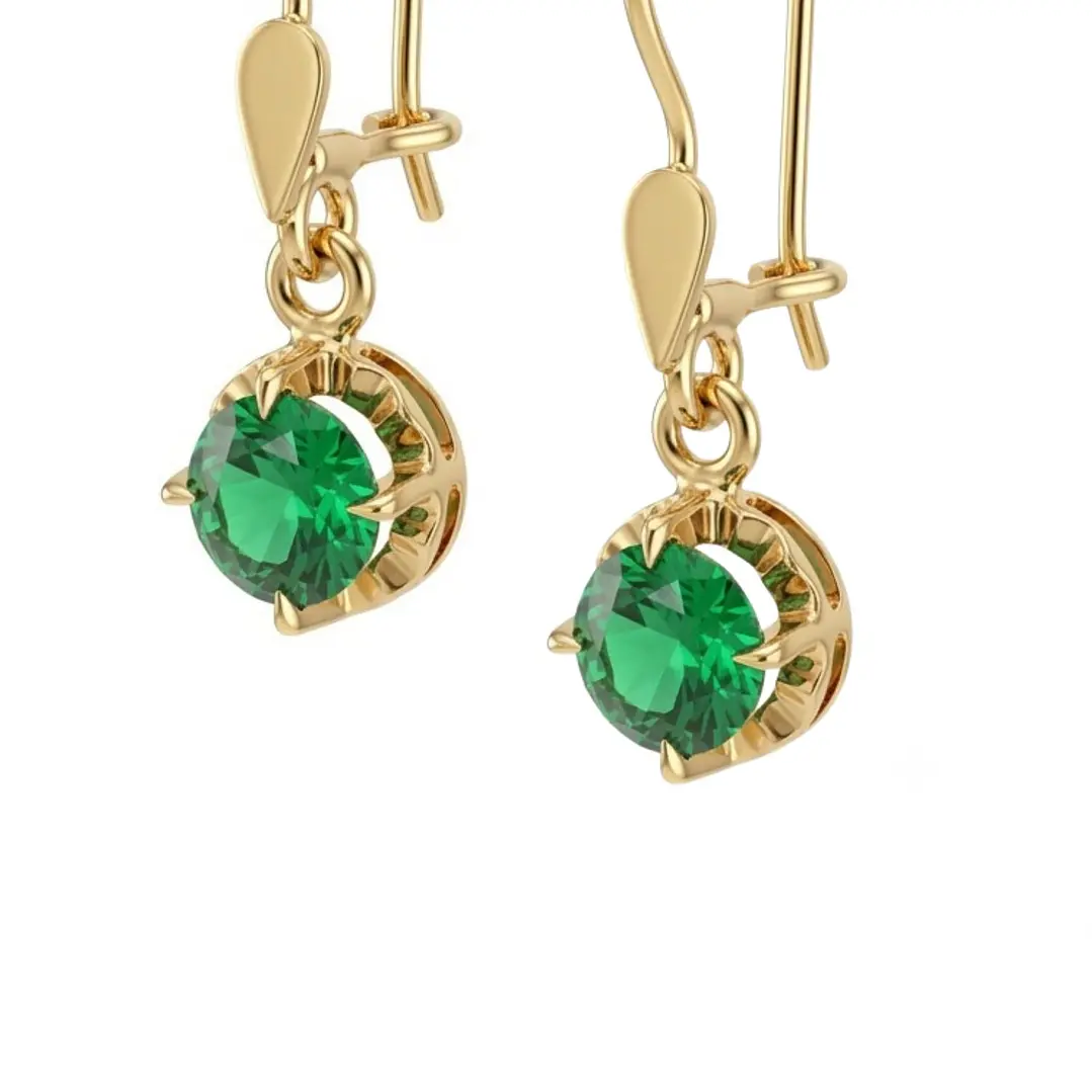 Aros Oro Miel 18kt Colgante con Gota de Esmeraldina 5mm 2
