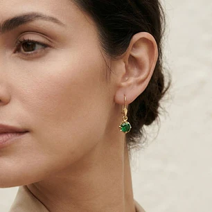 Aros Oro Miel 18kt Colgante con Gota de Esmeraldina 5mm