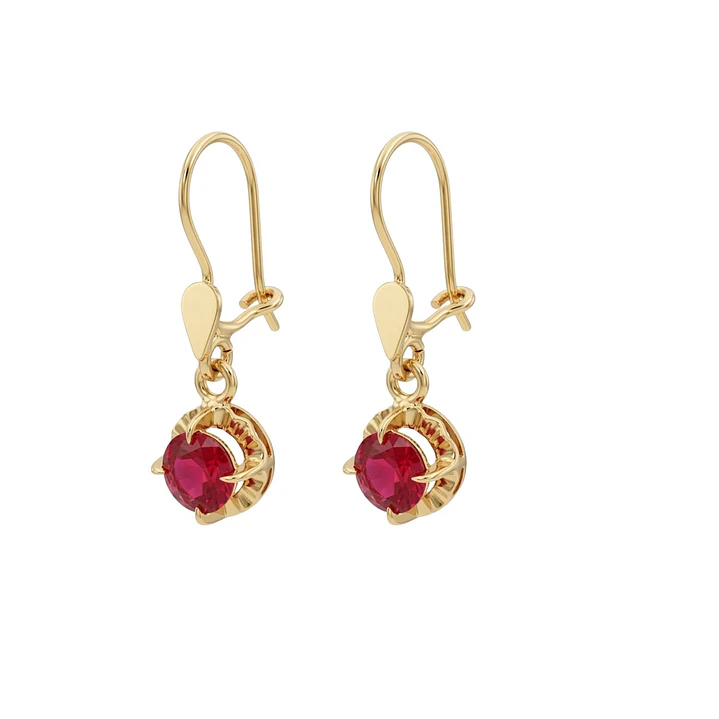 Aros Oro Miel 18kt Colgante con Gota de Rubi 1