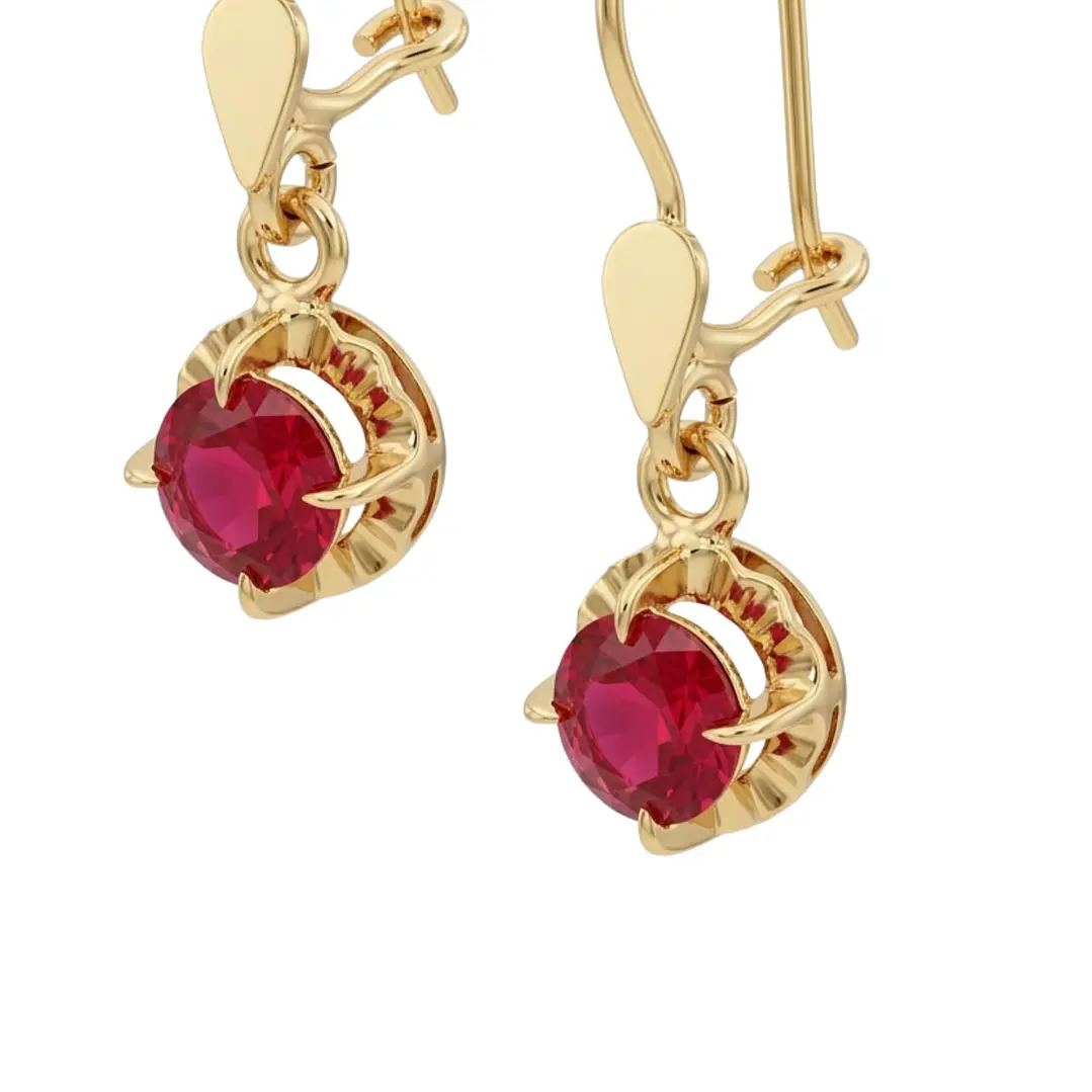 Aros Oro Miel 18kt Colgante con Gota de Rubi 2