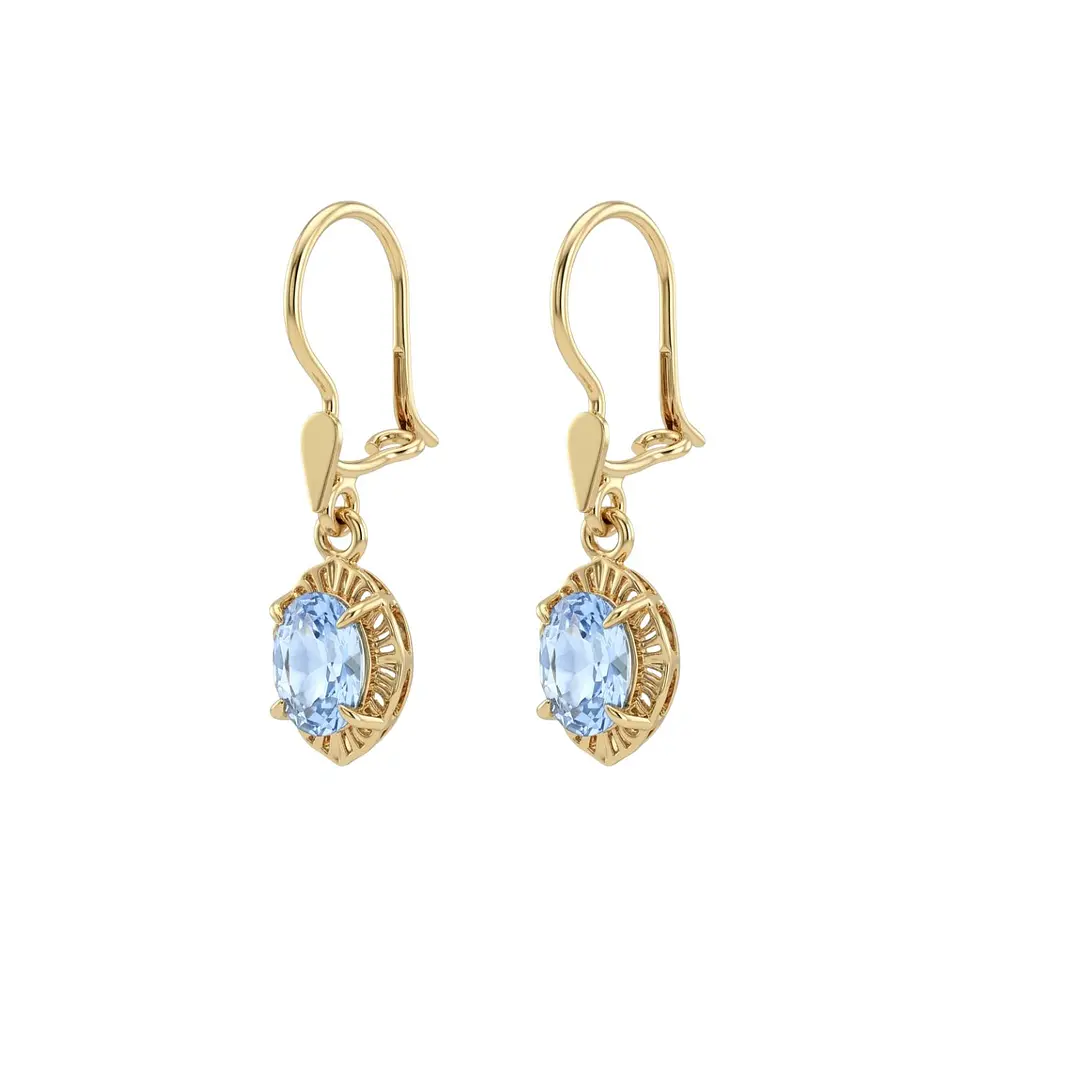 Aros Oro Miel 18kt Chaton Oval de Aguamarina 5x7mm 1