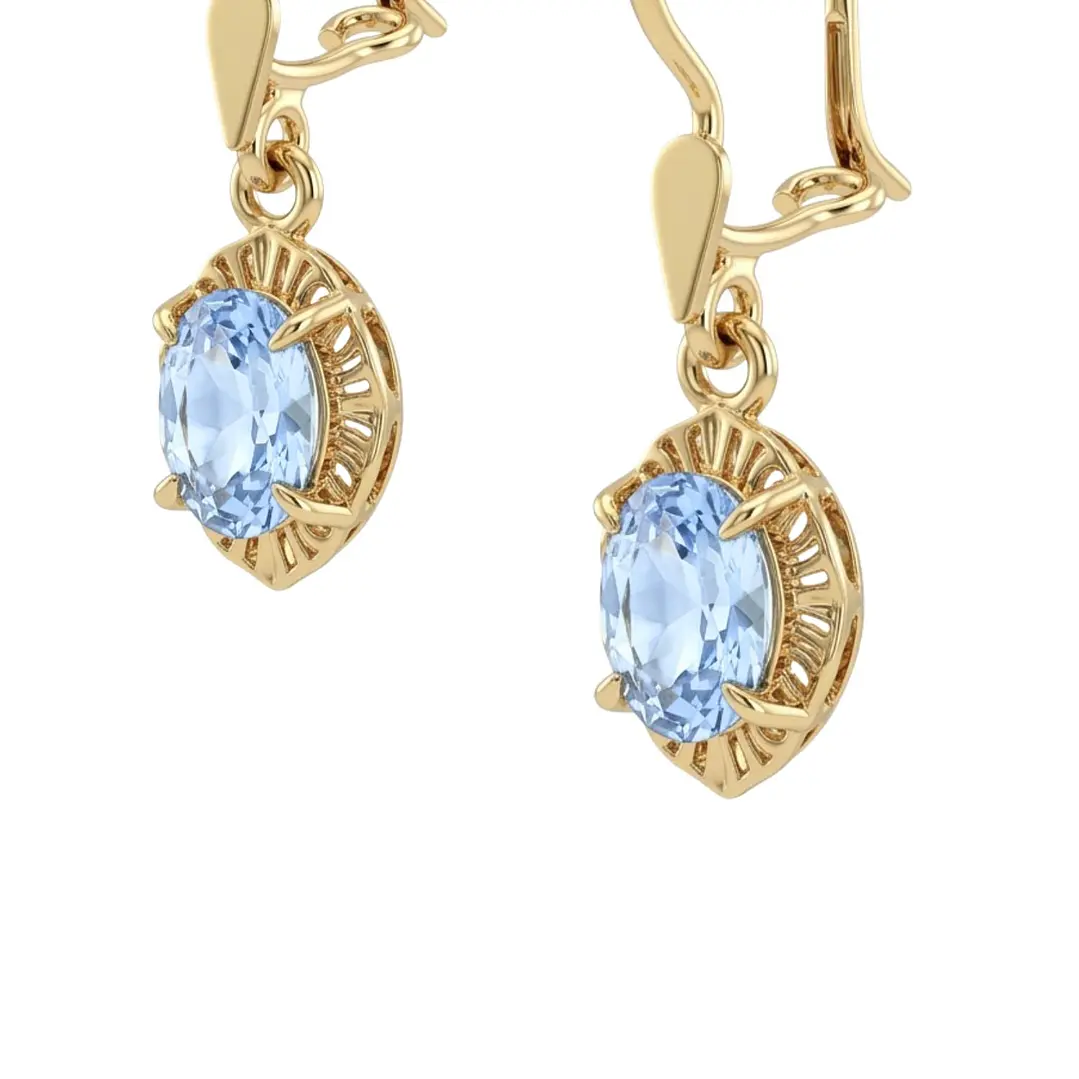 Aros Oro Miel 18kt Chaton Oval de Aguamarina 5x7mm 2