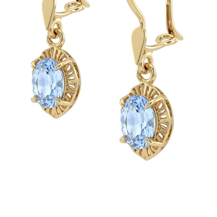 Aros Oro Miel 18kt Chaton Oval de Aguamarina 5x7mm 2