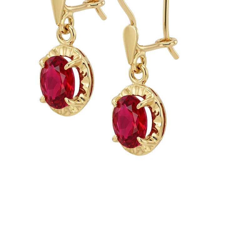 Aros Oro Miel 18kt Chaton Oval de Rubi 5x7mm 2