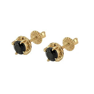 Aros Oro Miel 18kt Chaton Redondo de Onix 5mm