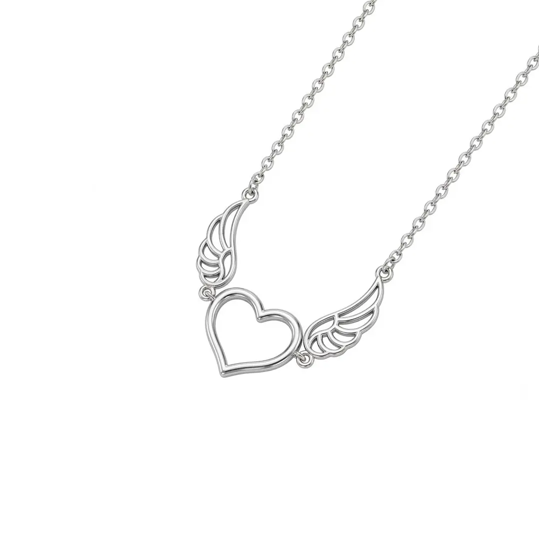 Collar Oro Blanco 18kt Corazon Alas 1