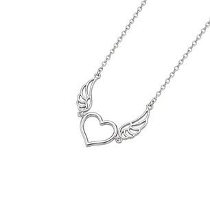 Collar Oro Blanco 18kt Corazon Alas