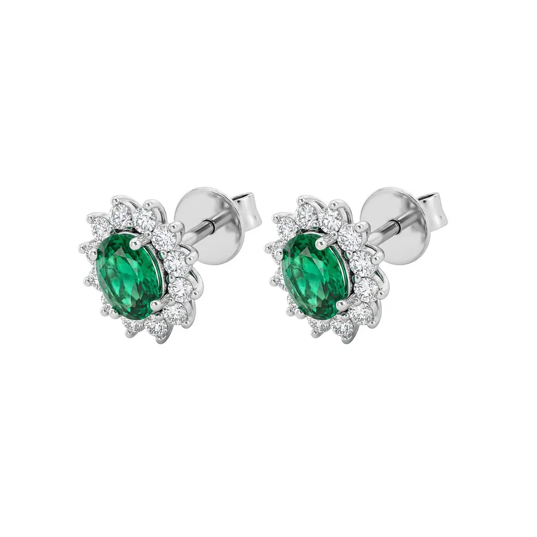 Aros Oro Blanco 18Kt Diamantes 41Pts Esmeralda Central 1