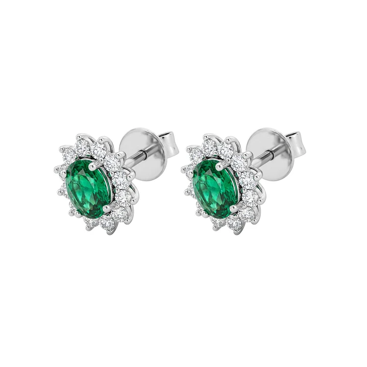 Aros Oro Blanco 18Kt Diamantes 41Pts Esmeralda Central 1