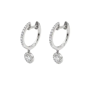 Aros Oro Blanco 18Kt Argollas Colgantes Diamantes 38Pts