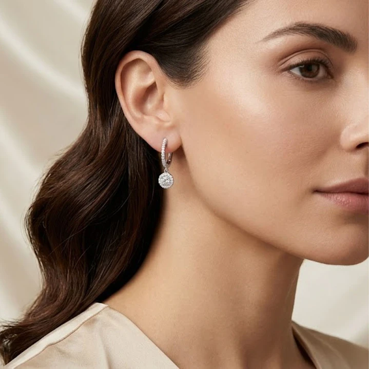 Aros Oro Blanco 18Kt Argollas Colgantes Diamantes 38Pts 4