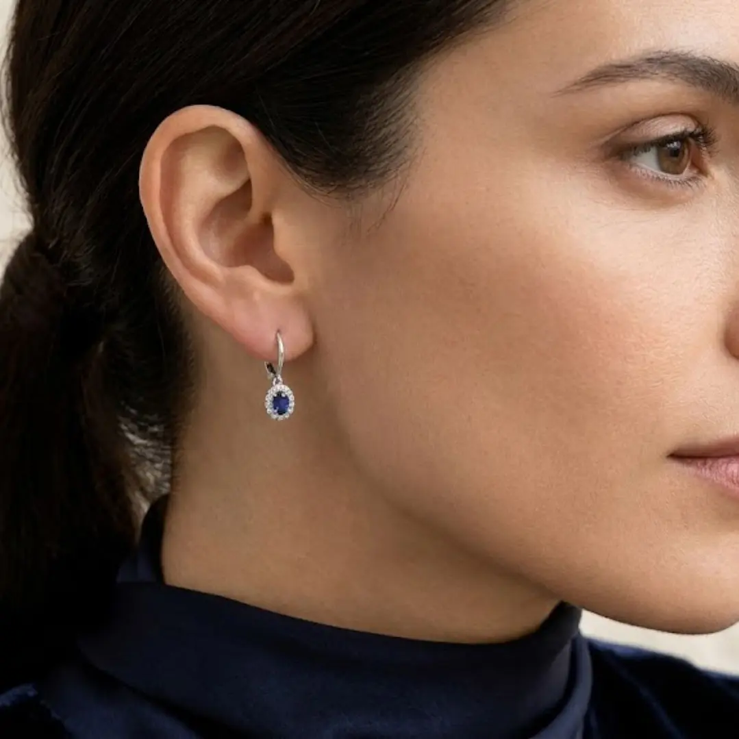Aros  Oro 18kt Colgantes  Diamantes 9Pts con Zafiro 4