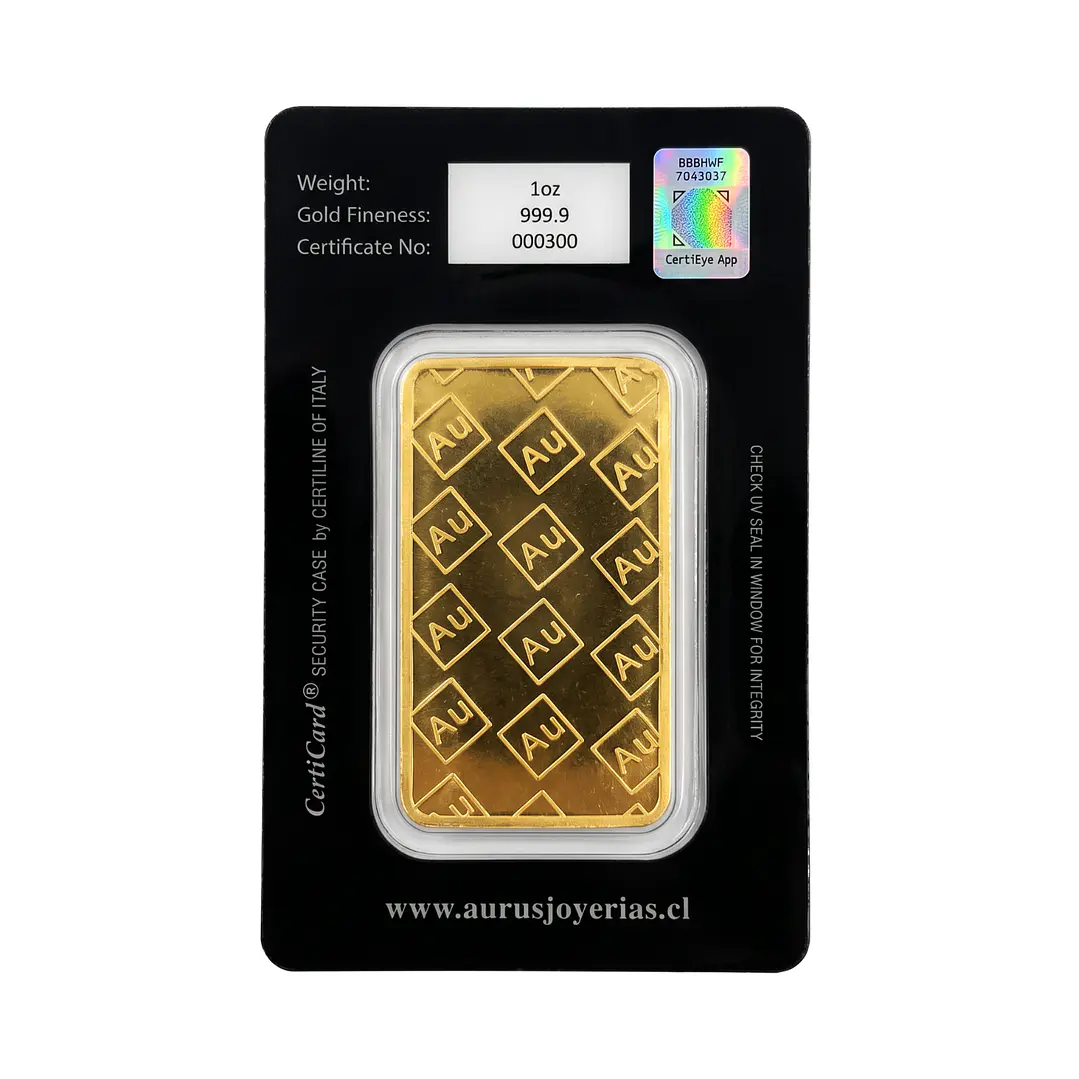 Lingote de Oro Fino 24K Aurus 1 Onza Troy 2
