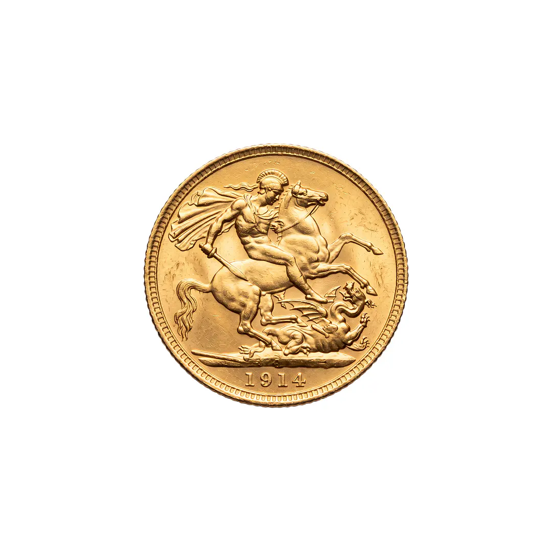 Moneda de Oro 1 Libra Sovereign Británica 1914 2