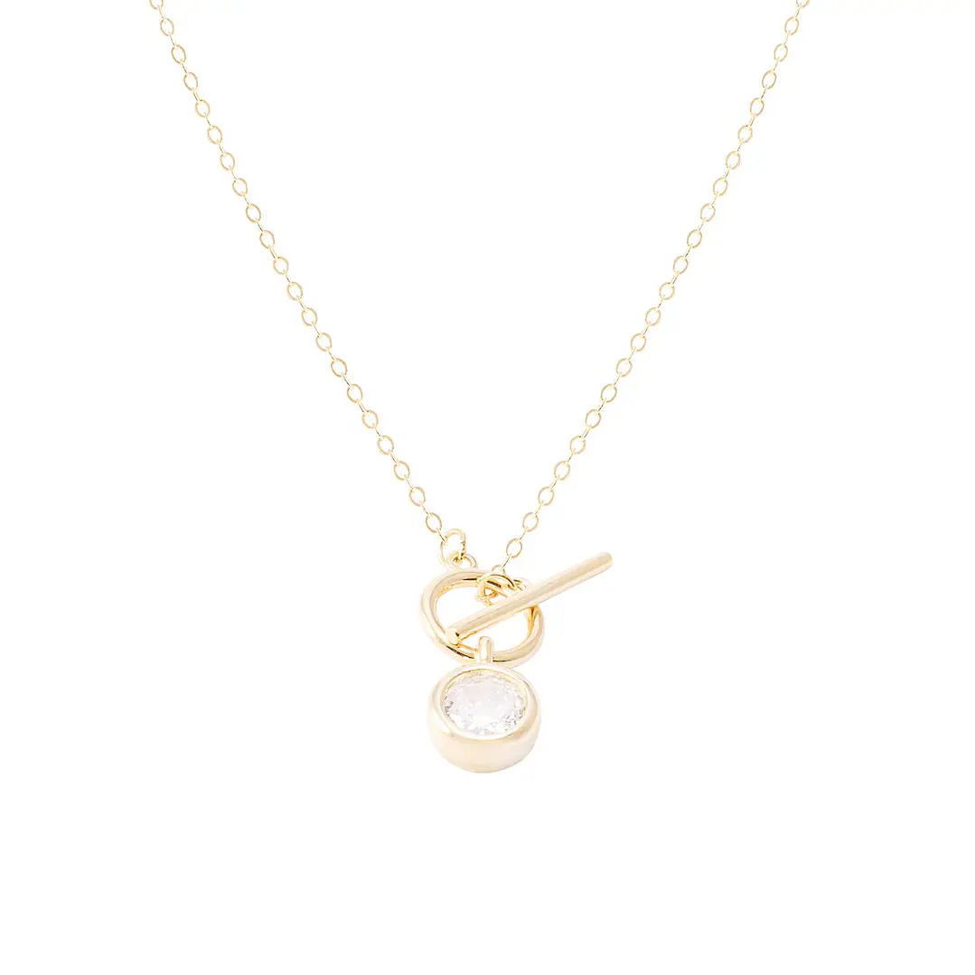 Collar de Plata Esterlina 925 Circulo Circón Revestido en Oro 18kt 2