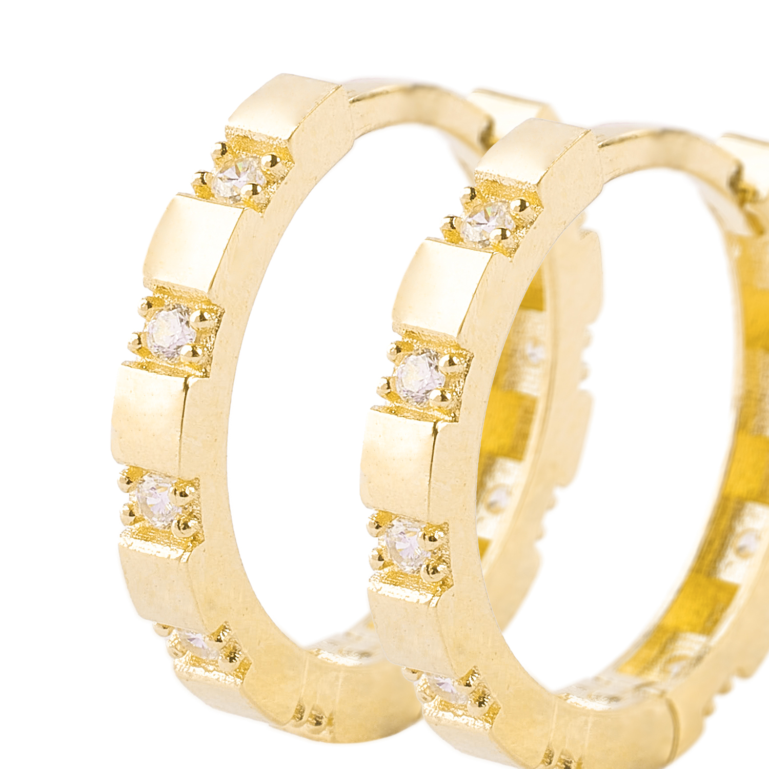 Aros de Oro 18kt Argollas Circon 12 mm 9330 2