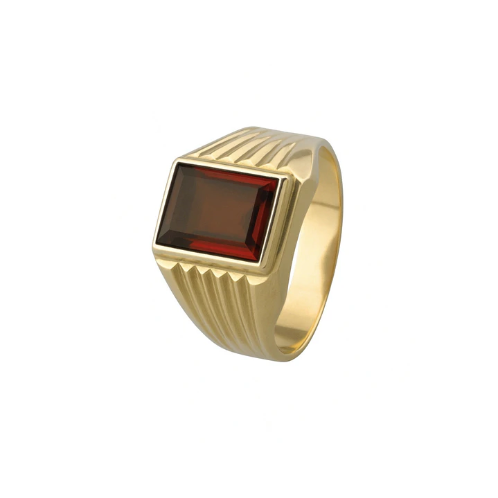Anillo Oro 18kt Sello Rectangular Ranurado Circonita 1