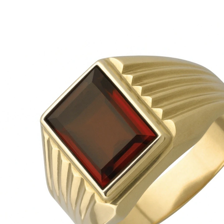 Anillo Oro 18kt Sello Rectangular Ranurado Circonita 2