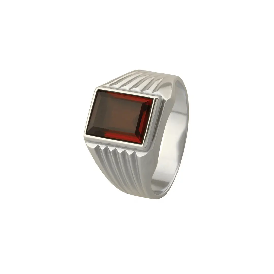 Anillo Oro 18kt Sello Rectangular Ranurado Circonita 4