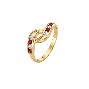 Anillo Oro Miel 18kt Vínculo con Rubí y Circonitas