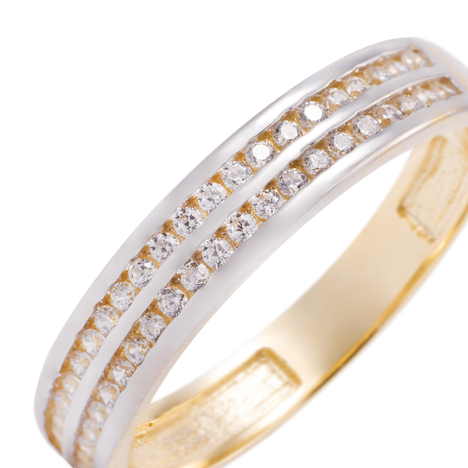 Anillo Compromiso de Oro 18Kt Medio Cintillo Riel Bicolor Circonita 2