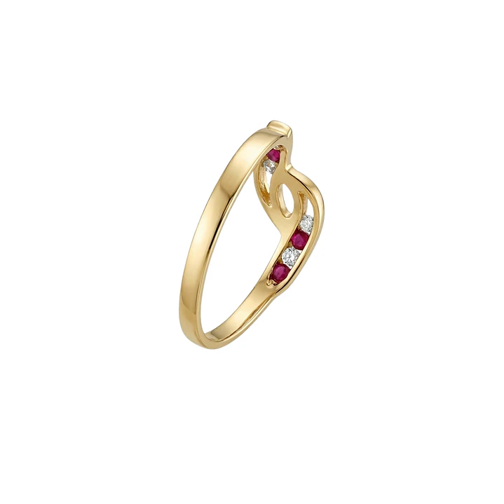 Anillo Oro Miel 18kt Vínculo con Rubí y Circonitas 3