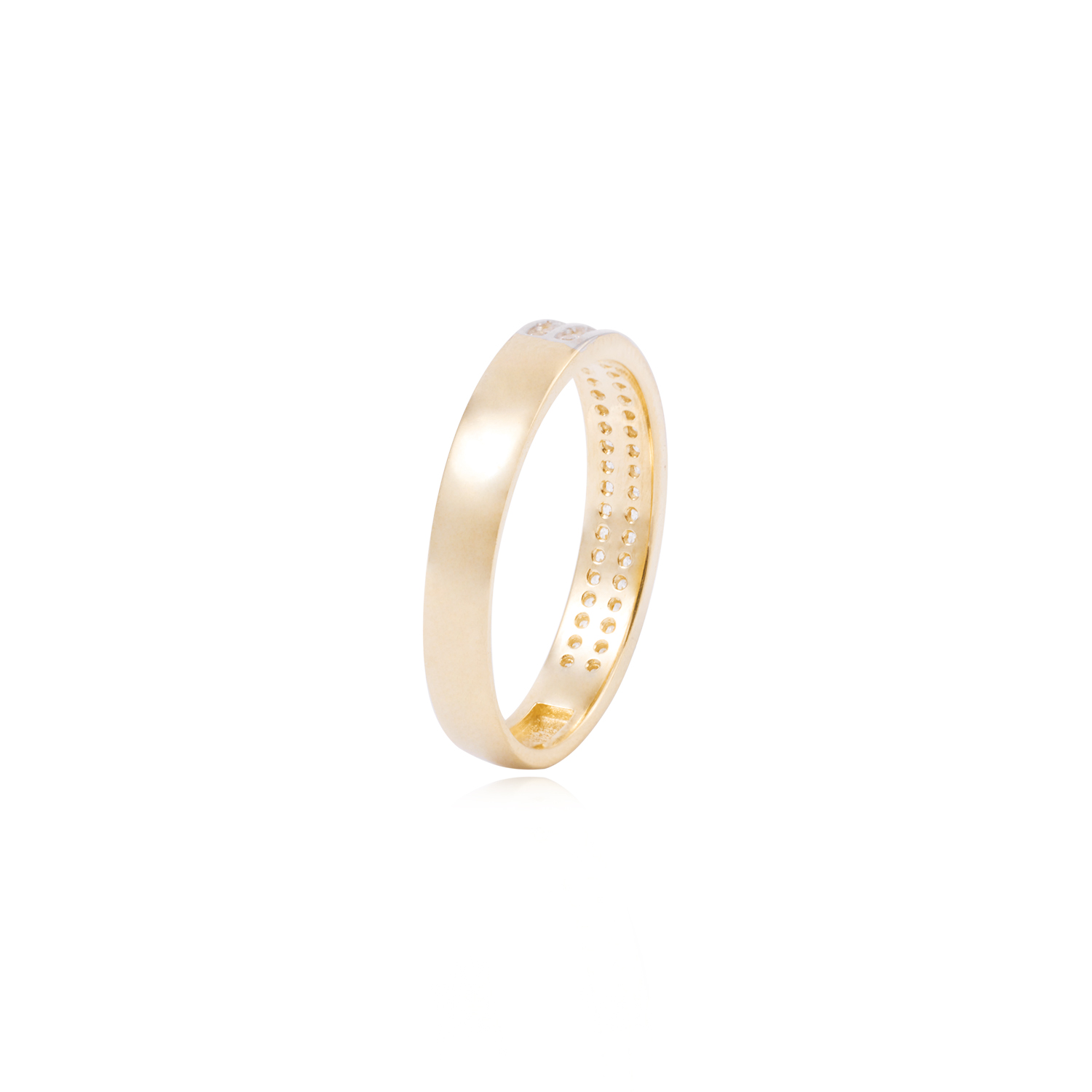 Anillo Compromiso de Oro 18Kt Medio Cintillo Riel Bicolor Circonita 3