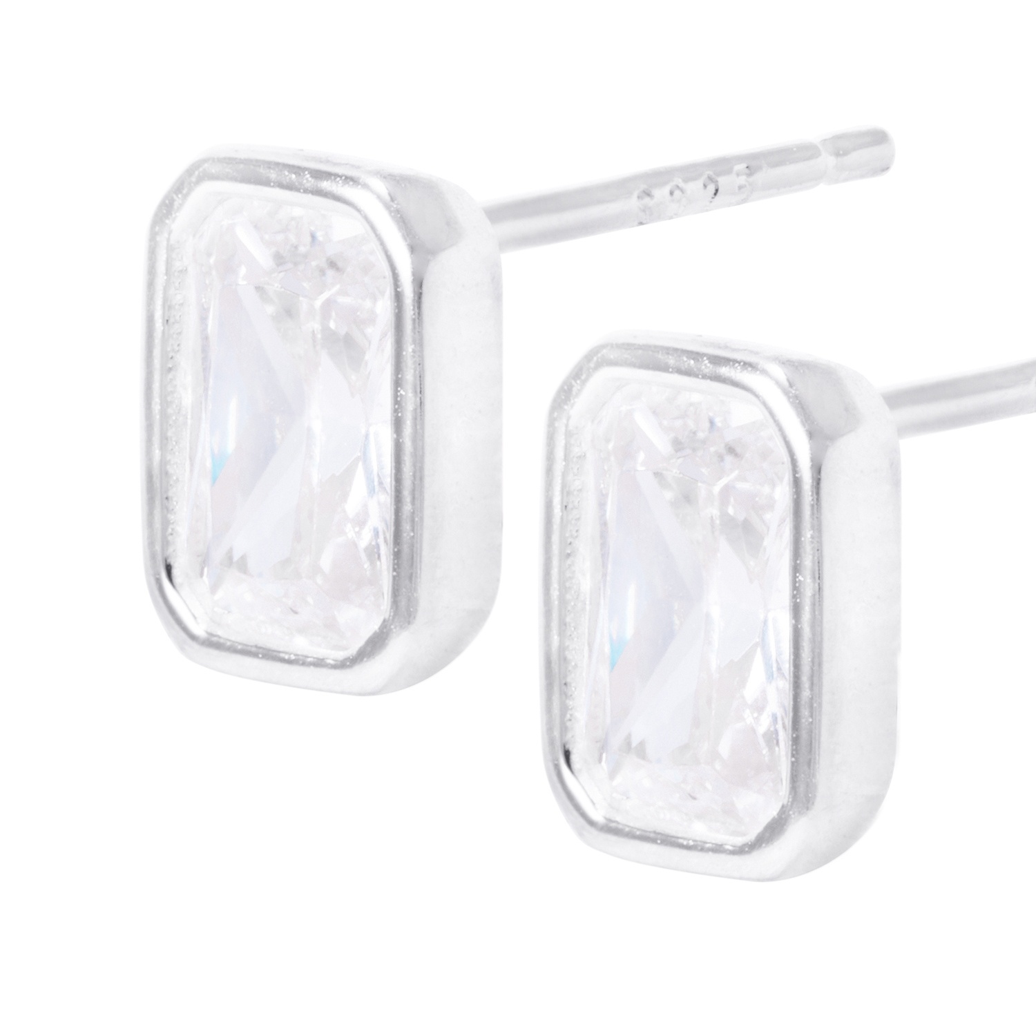 Aros de Plata Esterlina Rectangular Con Circonita 2