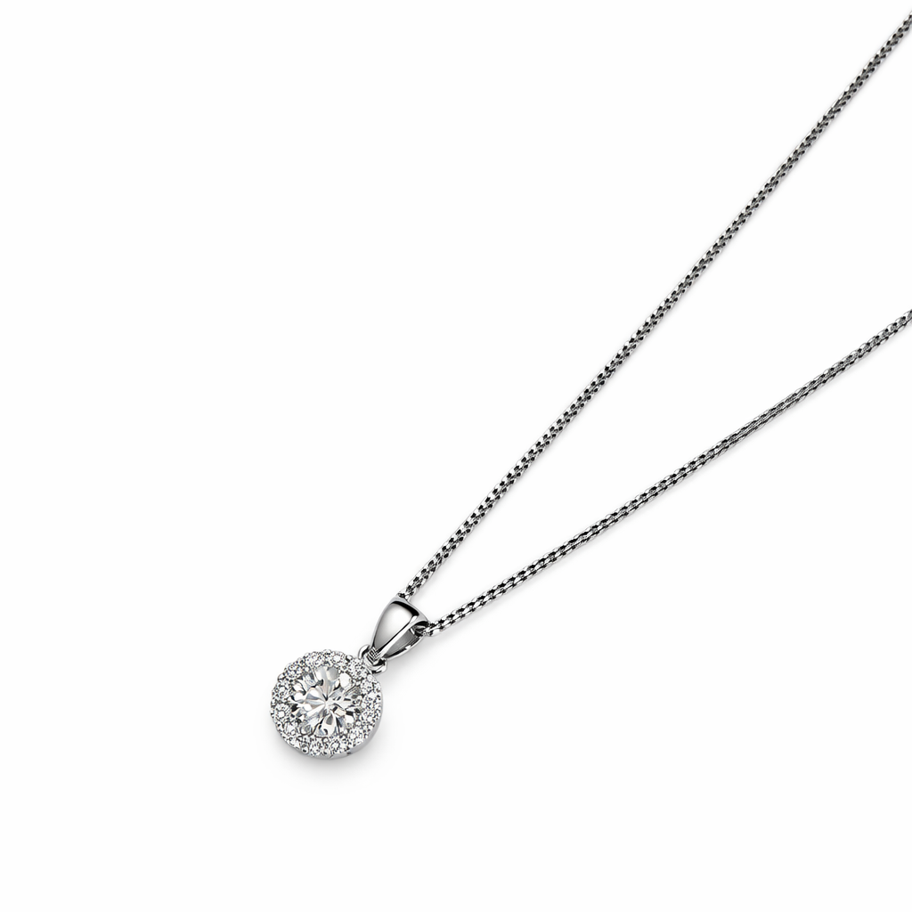 Colgante Oro Blanco 18kt Botón Circonita Central 5MM 2