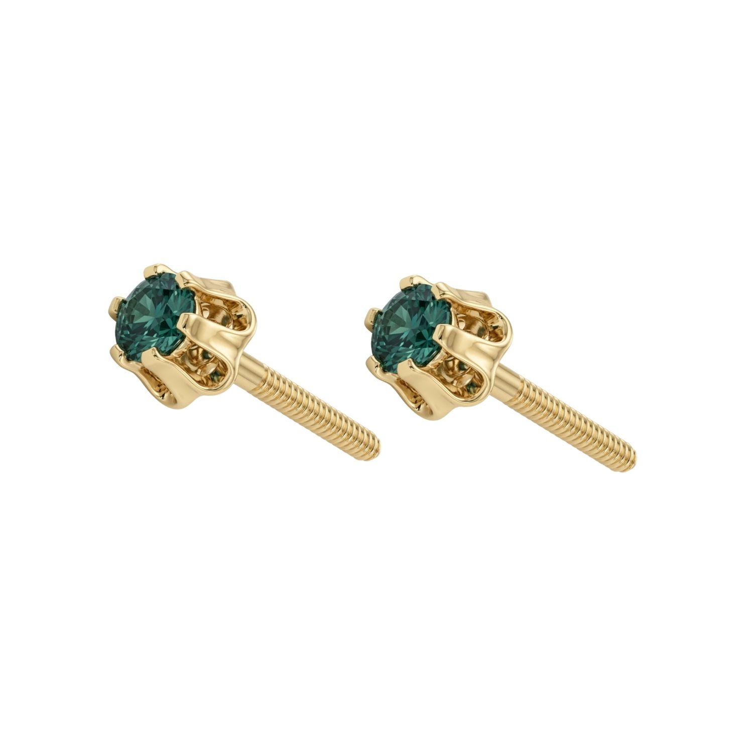 Aros Oro Miel 18kt Chaton Redondo de Esmeraldina 2,5mm 3