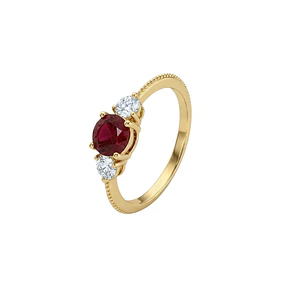 Anillo Oro Miel 18kt Trilogía con Circonita Rubí