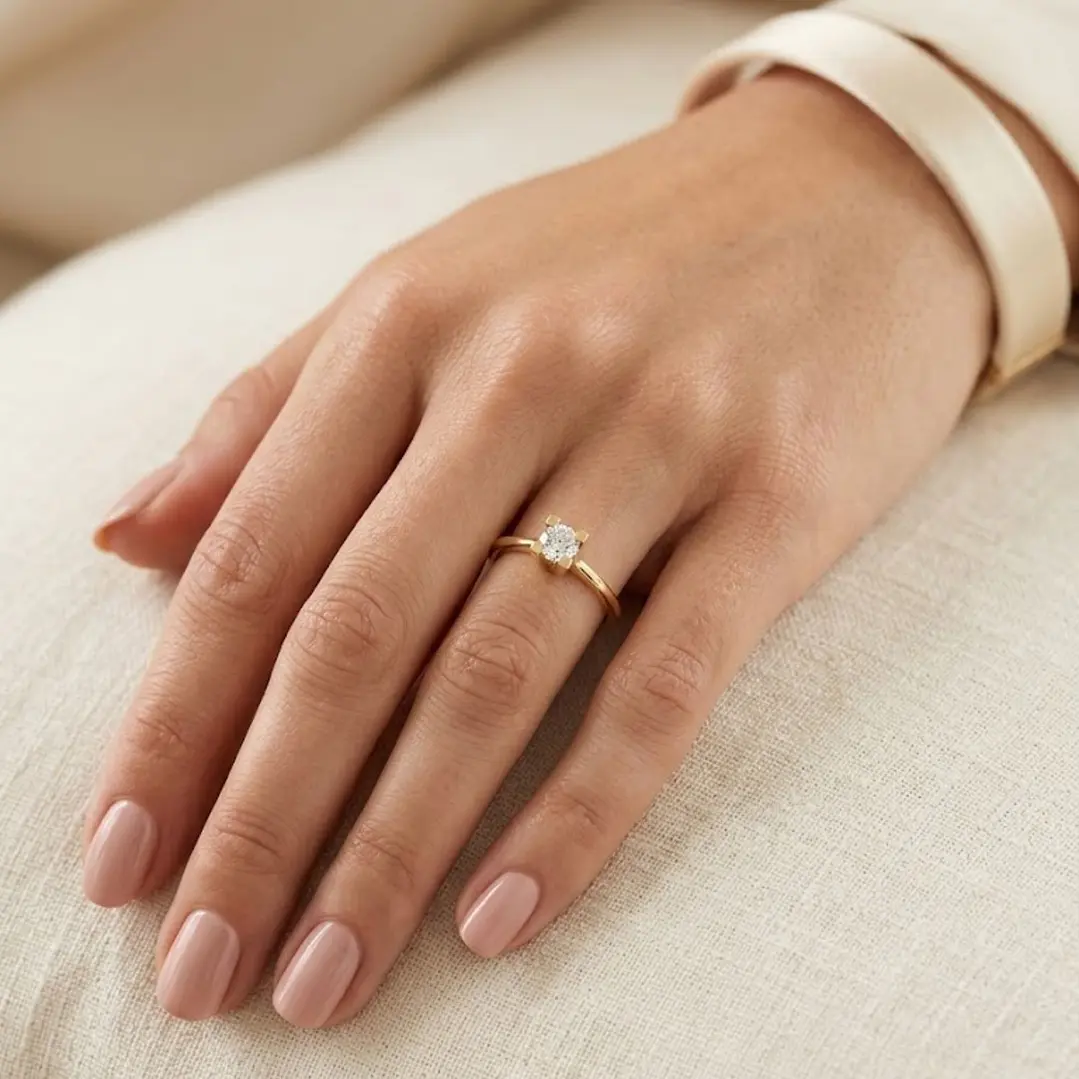 Anillo Oro Miel 18kt Solitario Esbelto 4