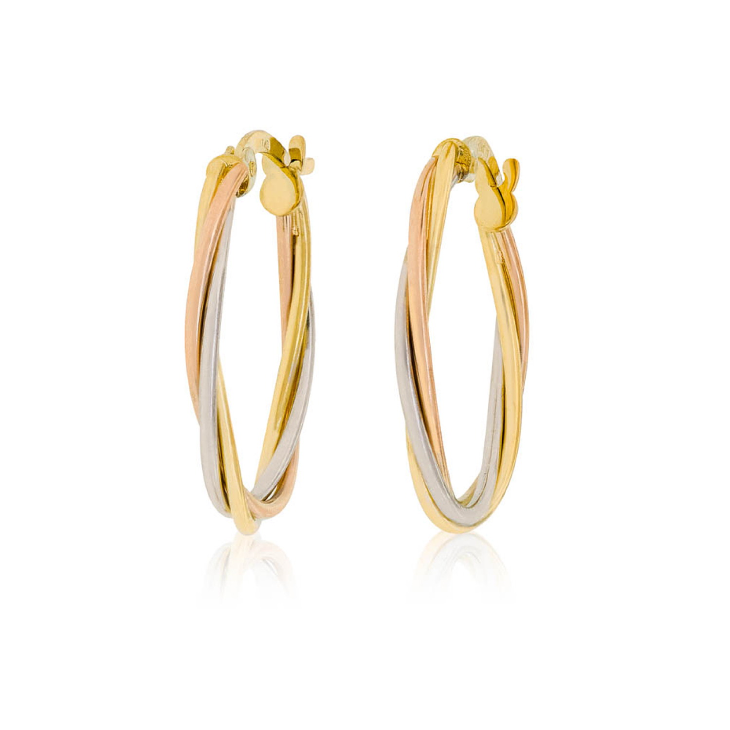 Aros de Oro 18kt Argollas Tipo Torcida  Tricolor 1