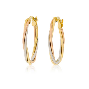 Aros de Oro 18kt Argollas Tipo Torcida  Tricolor