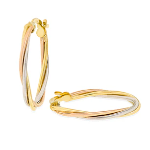 Aros de Oro 18kt Argollas Tipo Torcida  Tricolor