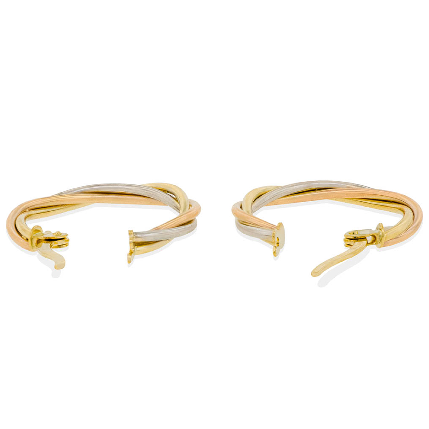Aros de Oro 18kt Argollas Tipo Torcida  Tricolor 3