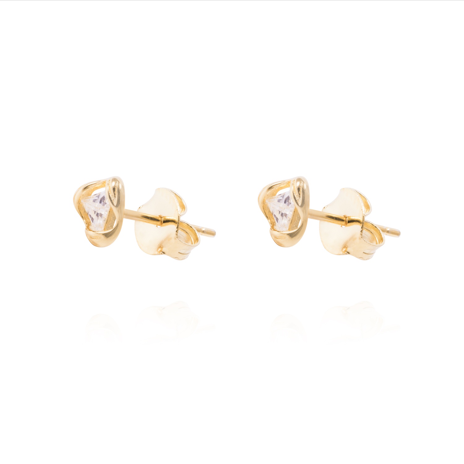 Aros de Plata Esterlina Triangulo con Circonita Revestido en Oro 18kt 1