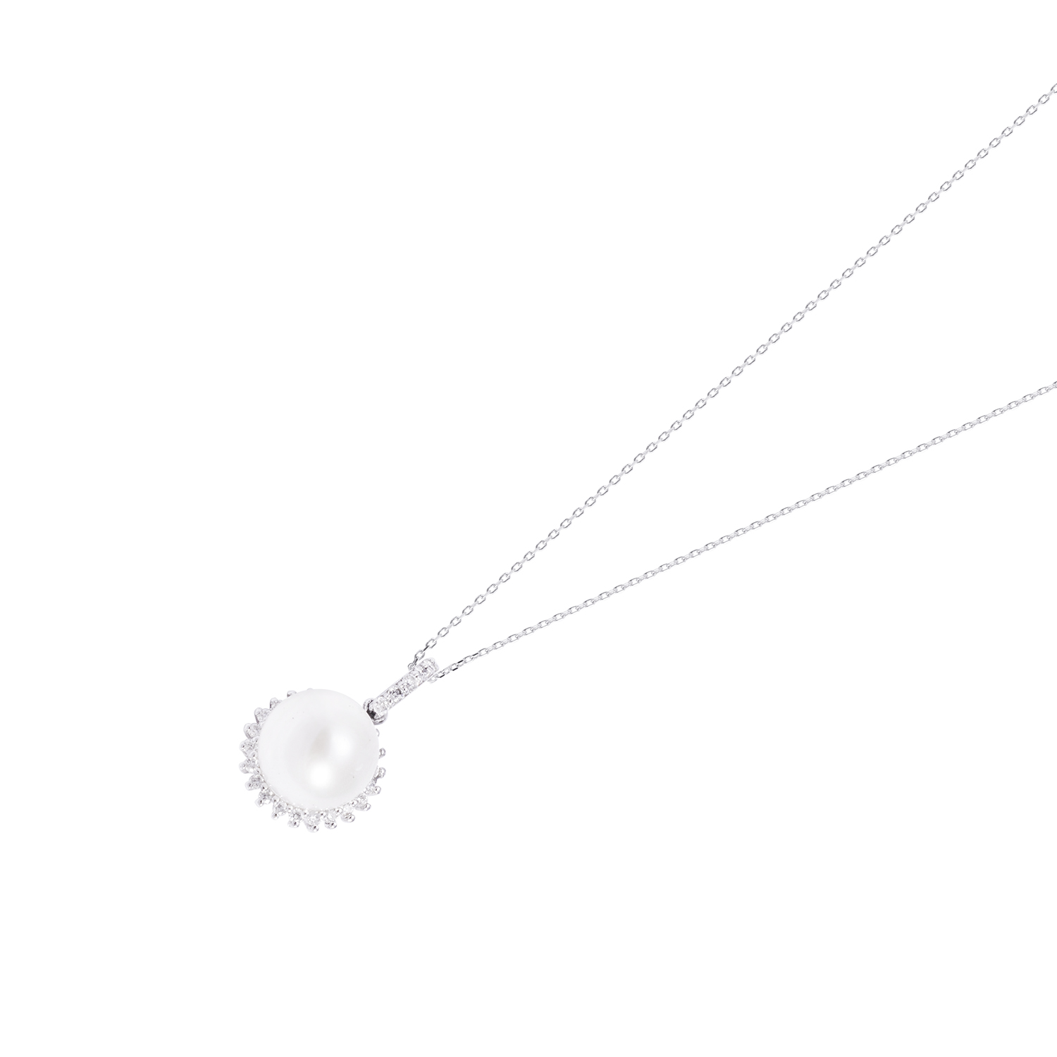 Collar Oro Blanco 18kt Perla 5-6 mm y Diamantes 14 Pts 1
