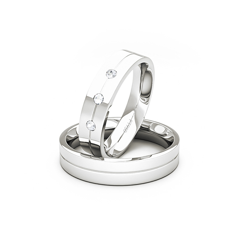Par Argollas Matrimonio de Platino Gio con Diamante 3x2Pts 4,0mm 1