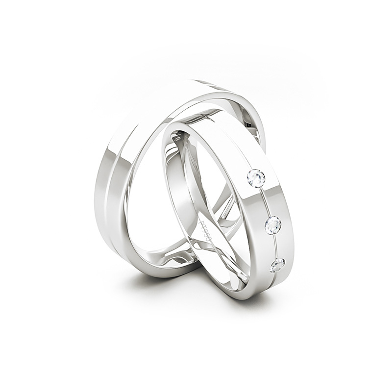 Par Argollas Matrimonio de Platino Gio con Diamante 3x2Pts 4,0mm 3