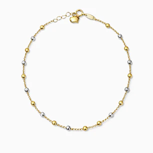 Pulsera de Oro 18kt Corazon con Esferas Bicolor