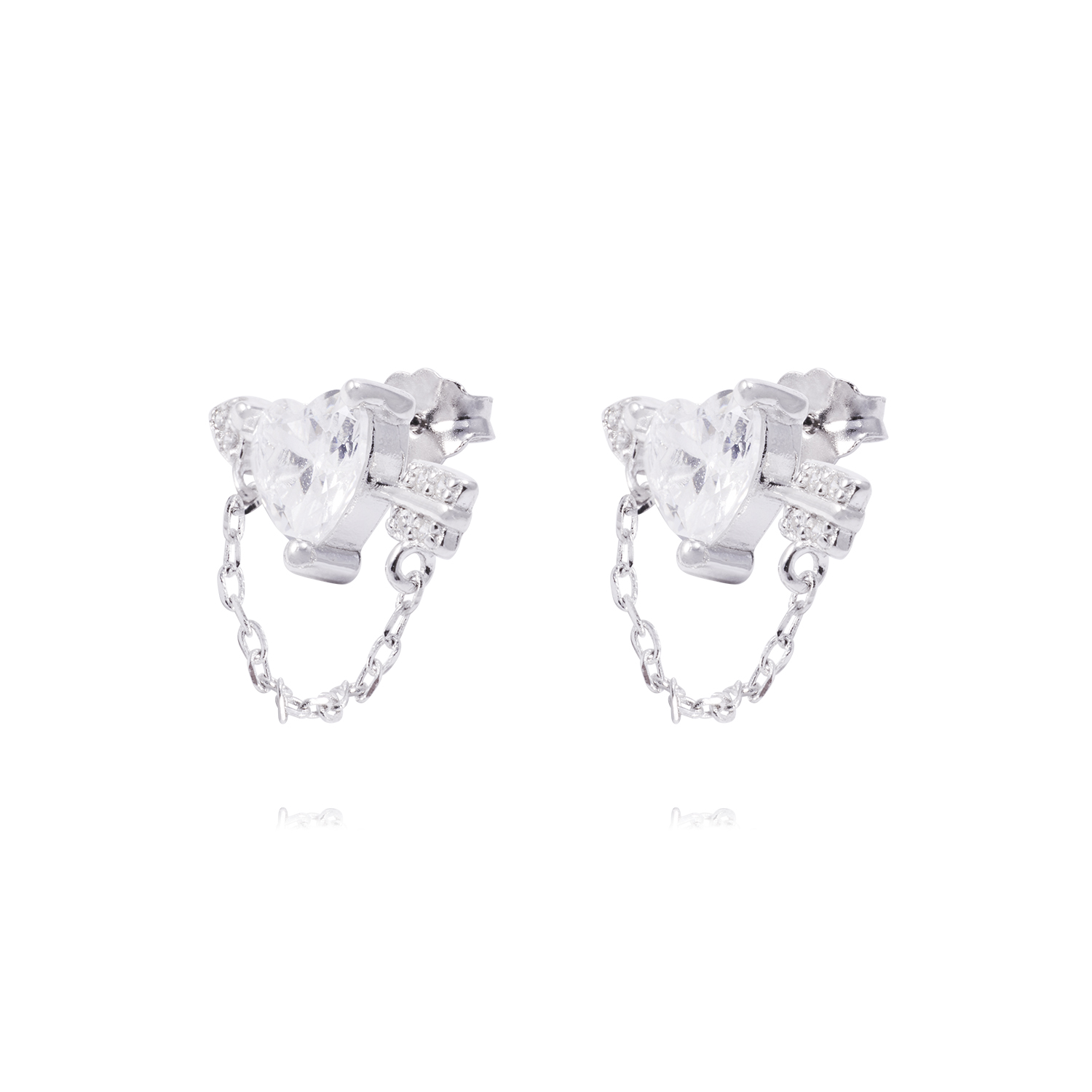Aros de Plata Esterlina Corazón Circonita mas Cadena 1