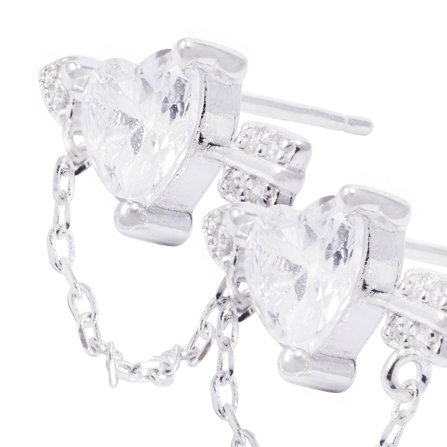 Aros de Plata Esterlina Corazón Circonita mas Cadena 2