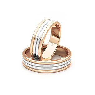 Par Argollas Matrimonio Bicolor de Oro Miel y Blanco 18kt Modelo Count 5,0mm