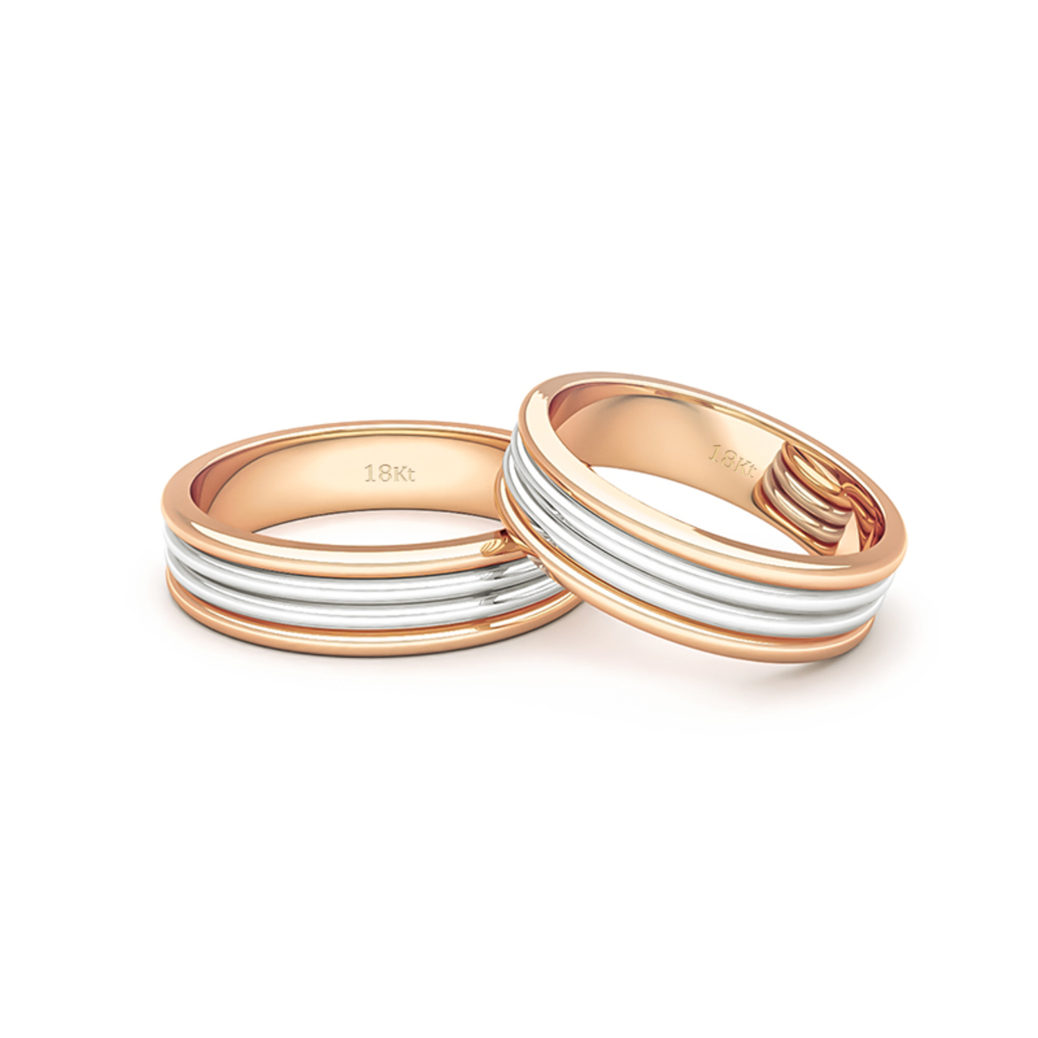 Par Argollas Matrimonio Bicolor de Oro Miel y Blanco 18kt Modelo Count 5,0mm 2