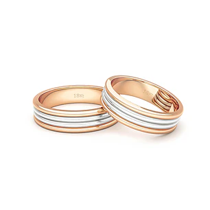 Par Argollas Matrimonio Bicolor de Oro Miel y Blanco 18kt Modelo Count 5,0mm