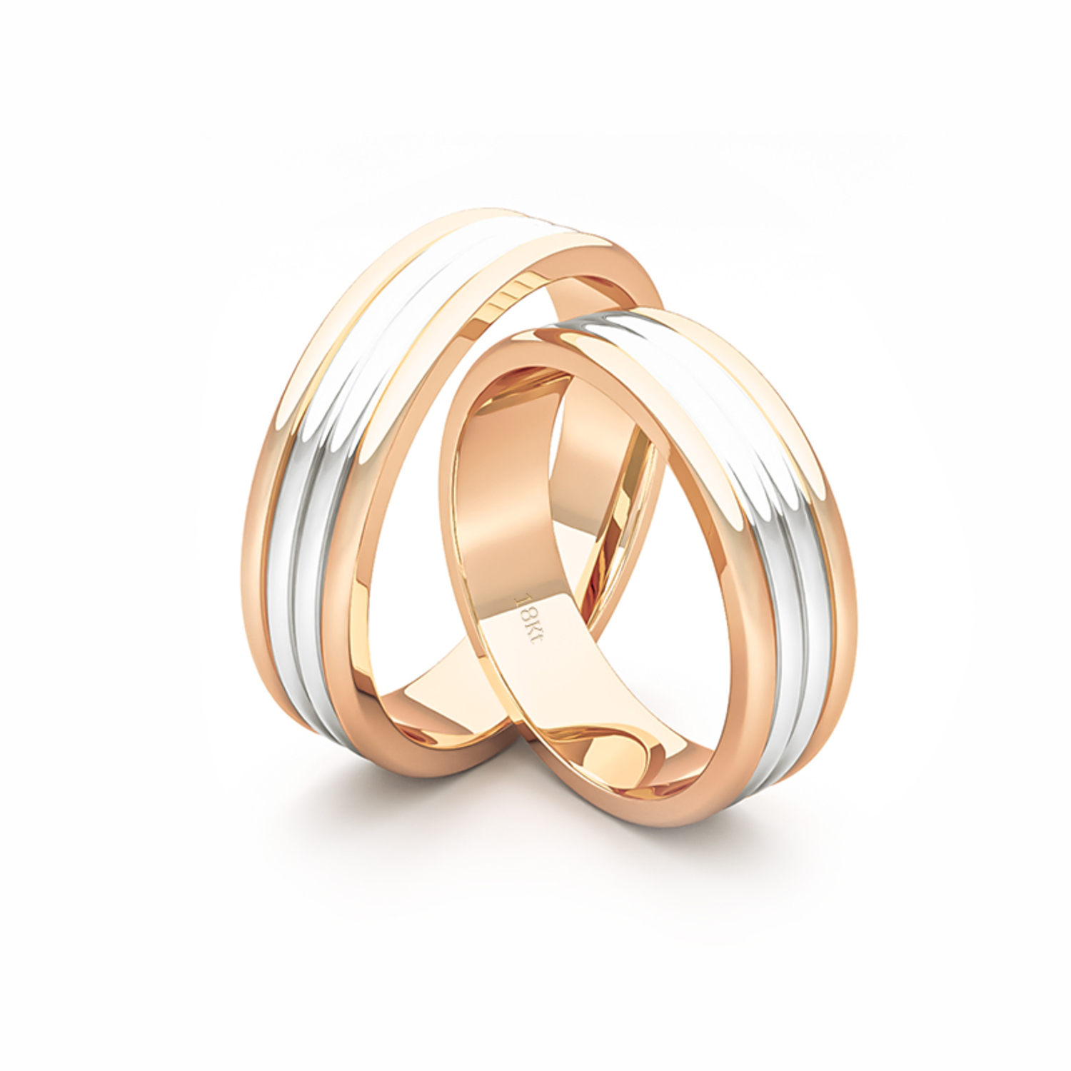 Par Argollas Matrimonio Bicolor de Oro Miel y Blanco 18kt Modelo Count 5,0mm 3