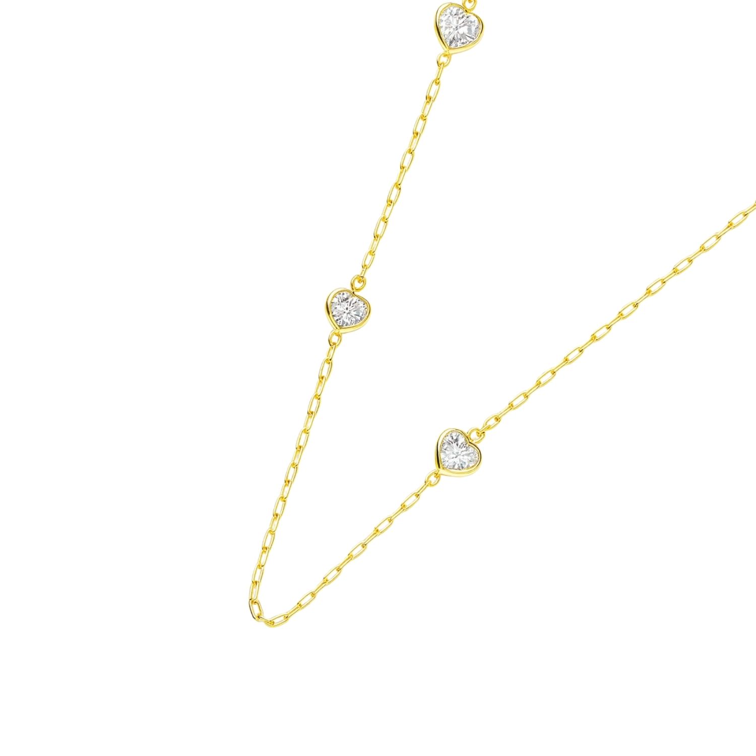 Collar Oro Amarillo 18kt Corazones Circonita 2